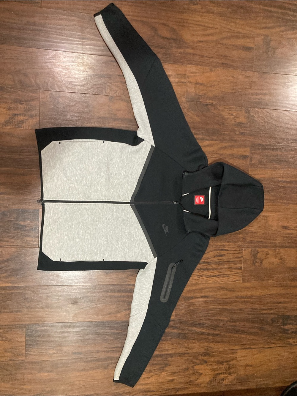 Nike Tech Black and Light Gray Colorblock Hooded Zip-Up